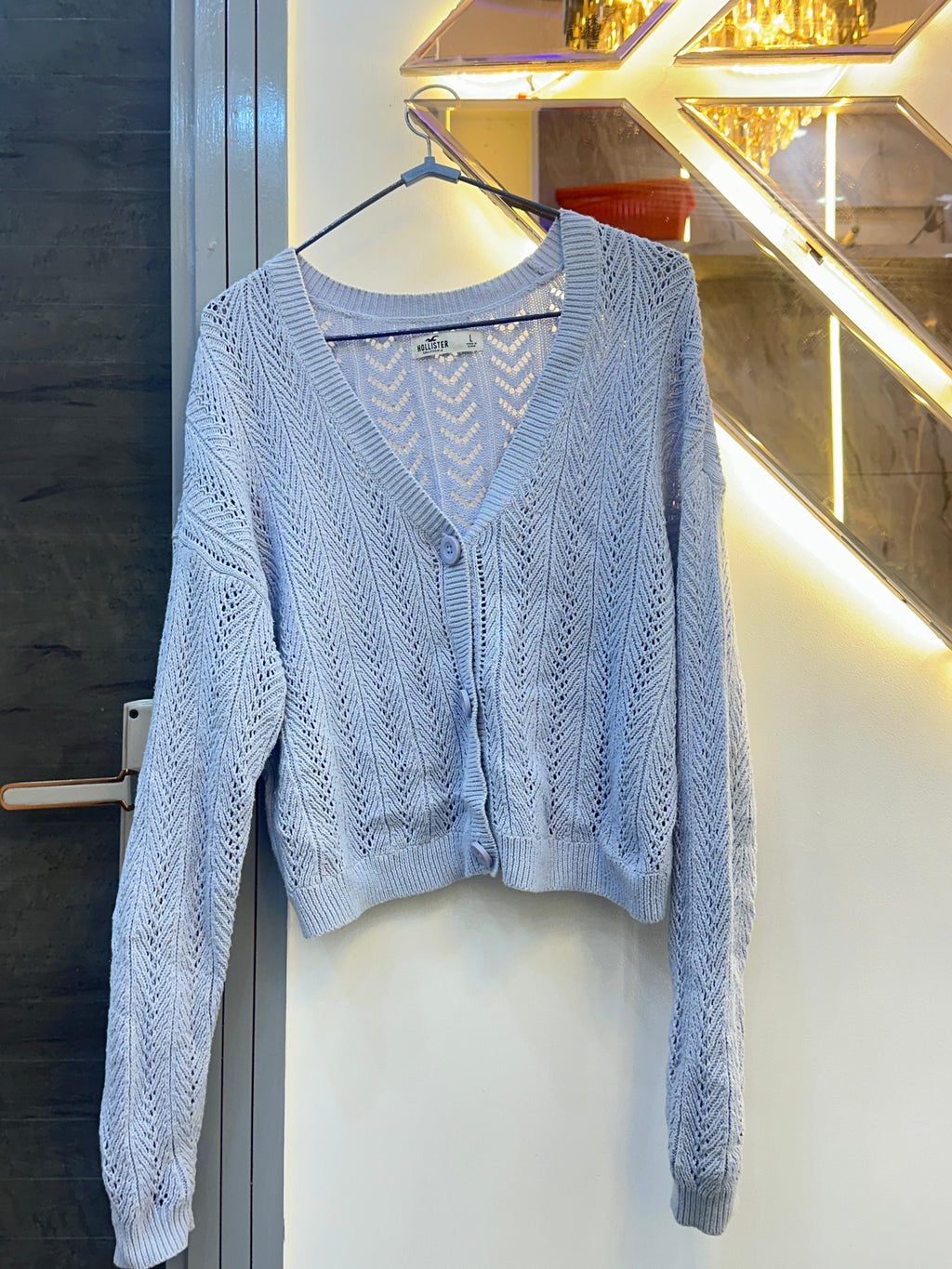 Light Blue Chevron Knit Cardigan