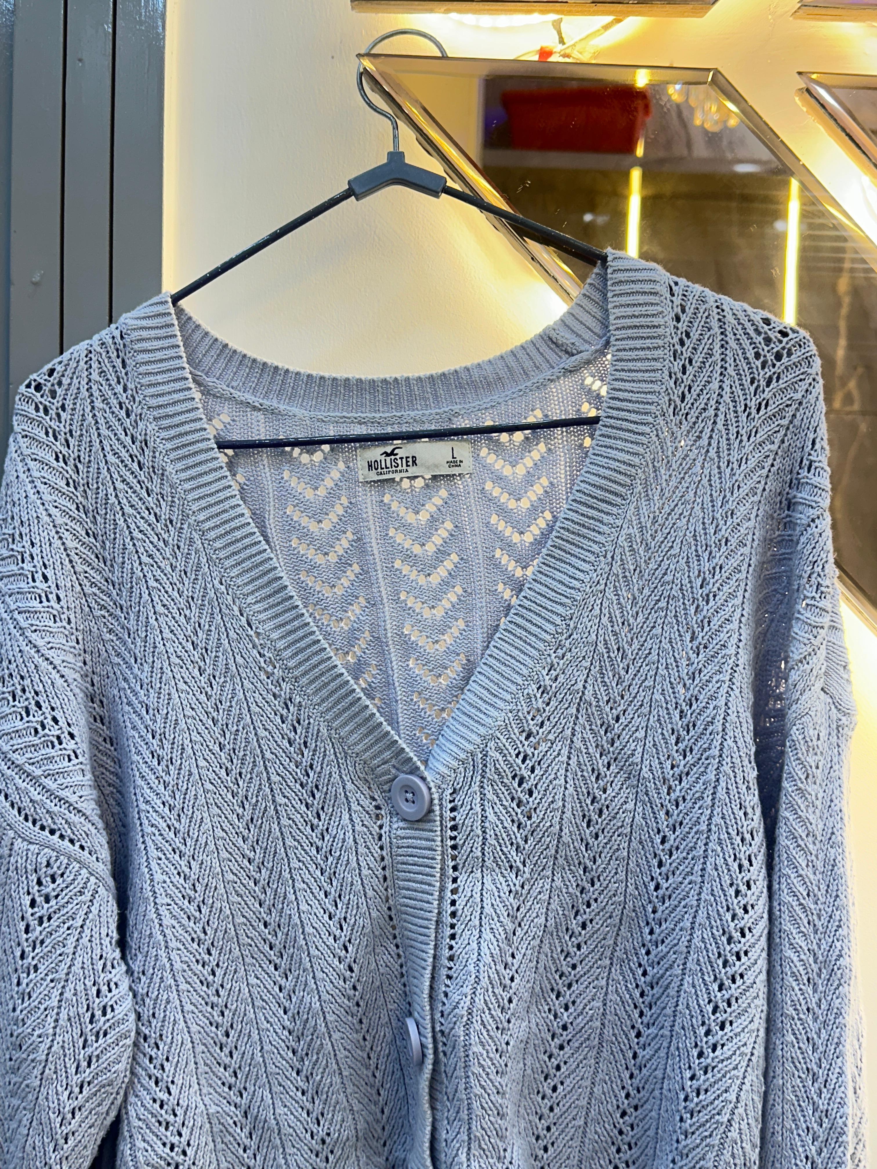 Light Blue Chevron Knit Cardigan