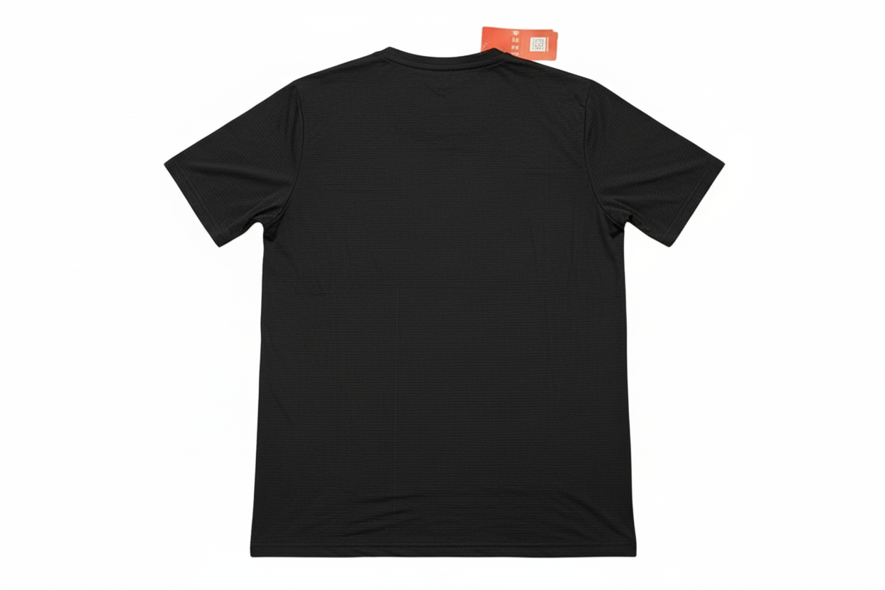 Black t-shirt back view with background removed