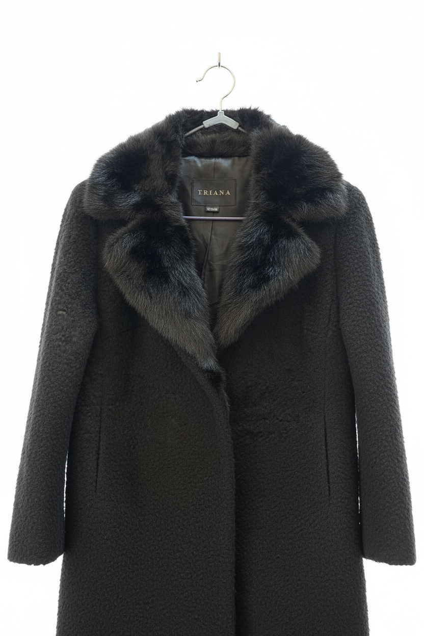 Luxurious Faux Fur Collar Coat in Charcoal Gray - Front View