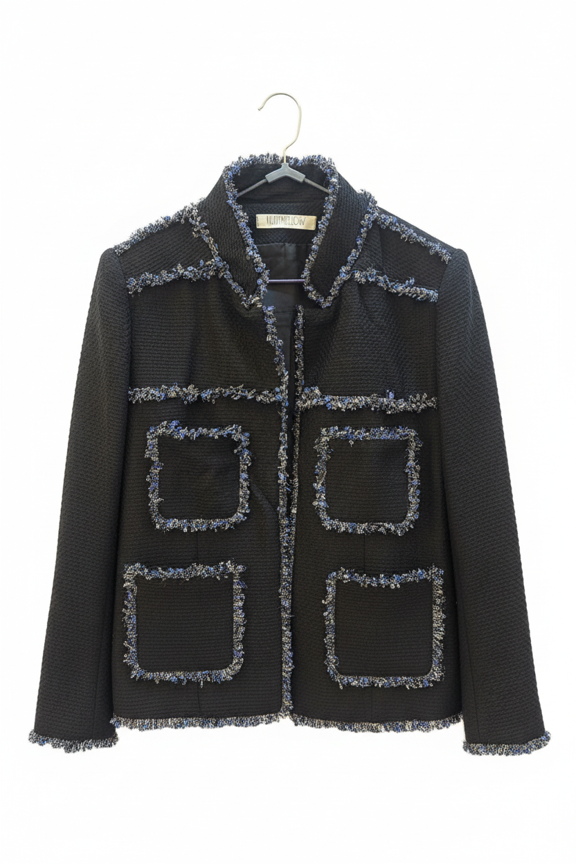 Navy Blue Tweed Jacket - Clean Background